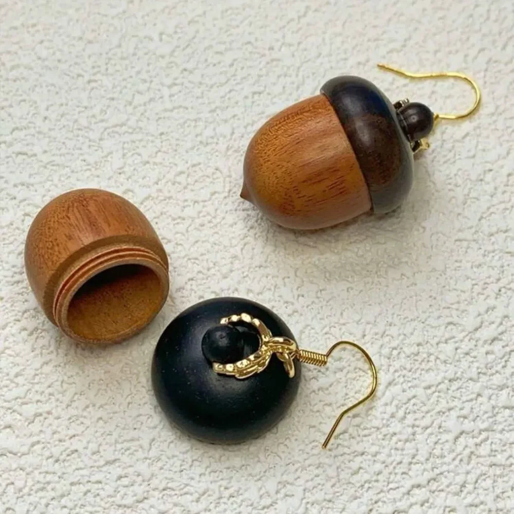 Creative Acorn-Shaped wood Earrings That Open Up - Picture 3 of 12